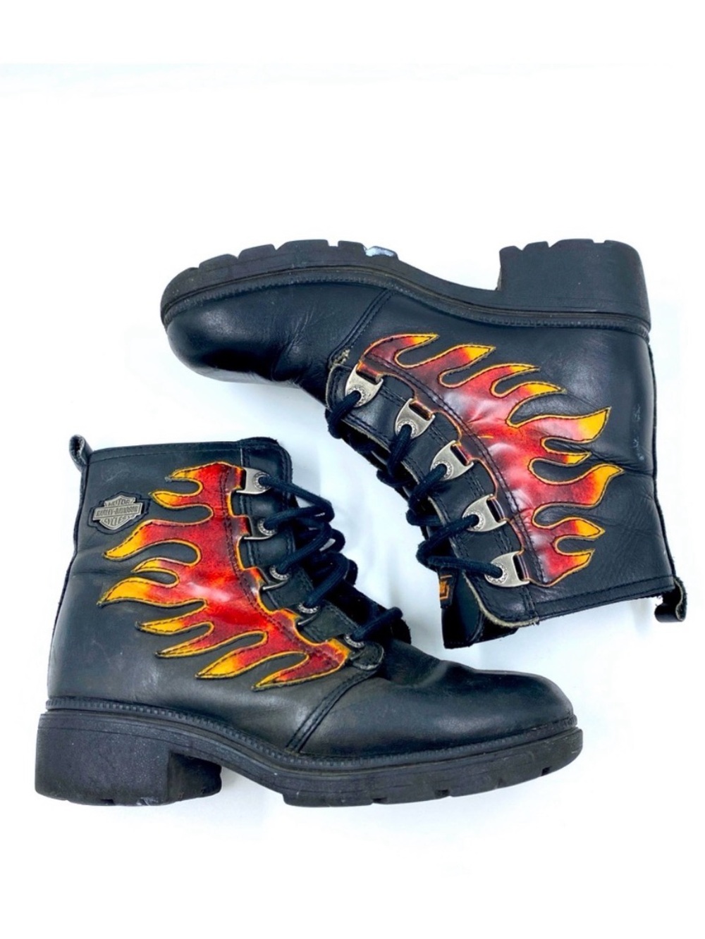 Harley Davidson  Flame Leather Biker Motorcycle Boots  Design  Women Size 9